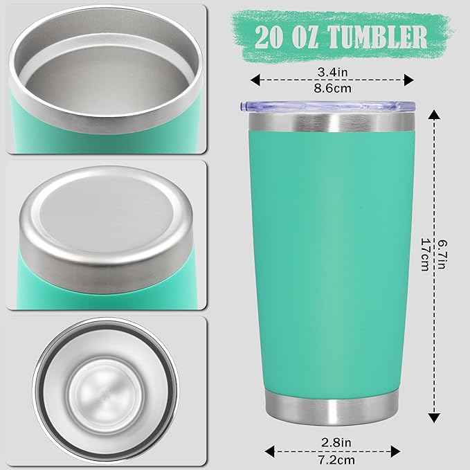 20 oz Tumbler Coffee Travel Tumblers Bulk with Lid Stainless Steel Double Wall Vacuum Insulated Mug Powder Coated Cups fit Car Cupholder for Hot and Cold - Light Blue, 1Pack