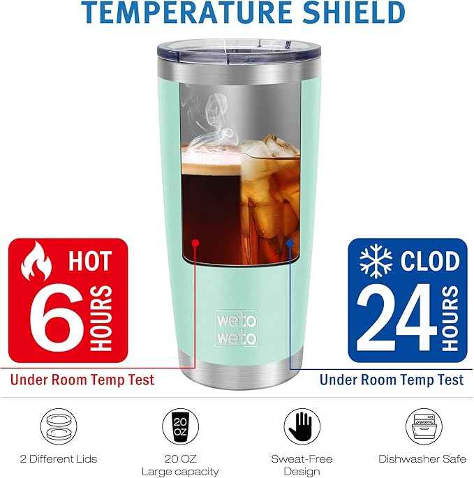 WETOWETO 20oz Tumbler with 2 lids and 2 straws, Stainless Steel Vacuum Insulated Water Coffee Tumbler Cup, Double Wall Powder Coated Spill-Proof Travel Mug Thermal Cup (Light Green, 1 Pack)