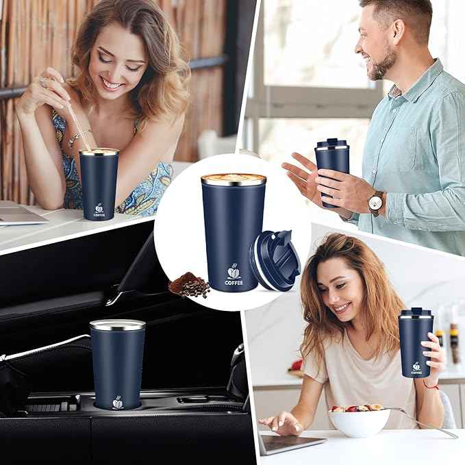 17oz Insulated Travel Coffee Mug with Flip Lid – Leakproof Stainless Steel Insulated Coffee Tumblers, Reusable Coffee Cup for Hot & Cold Drinks, Perfect for Camping & On-the-Go