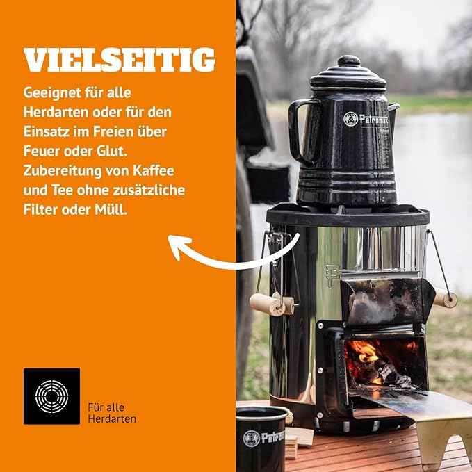 Petromax Tea and Coffee Percolator, Use Indoor/Outdoors for Home Kitchen or Campfire, Enameled Steel Coffee and Tea Pot Brews to Your Taste, 5-6 Cup Capacity