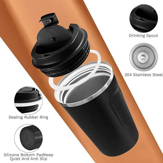 SPLMIFA Travel coffee mugs leak-proof, reusable coffee cups with lids, stainless steel vacuum insulated coffee tumblers, thermal insulation cups for men & women keep drinks hot & cold(2nd-Black, 12OZ)
