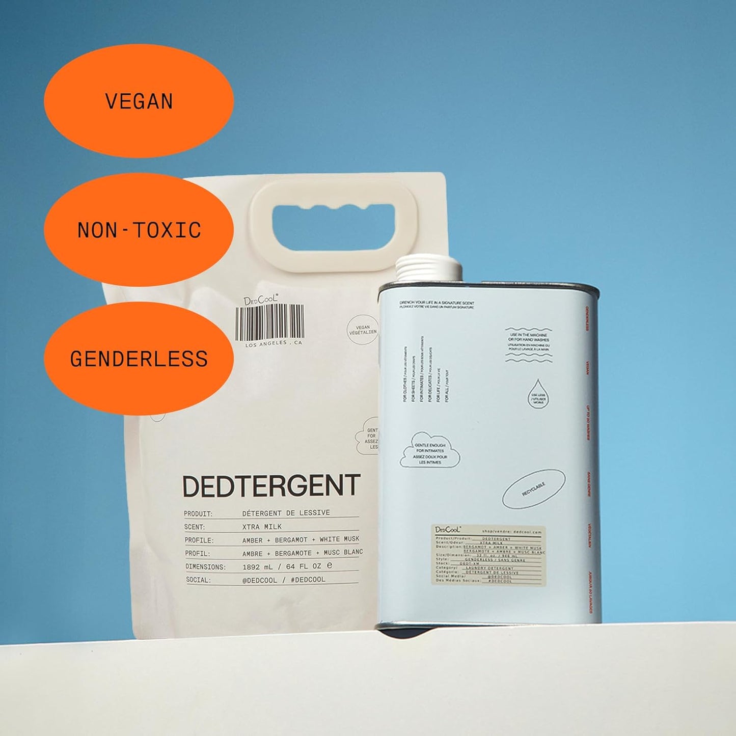 DedCool Liquid Laundry Dedtergent (Milk Refill 64 fl oz) Luxurious Fragrance, Scented, Removes Stains, Ideal for 60 Washes, Infused with Essential Oils, Vegan, Non-Toxic, Cruelty & Dye Free