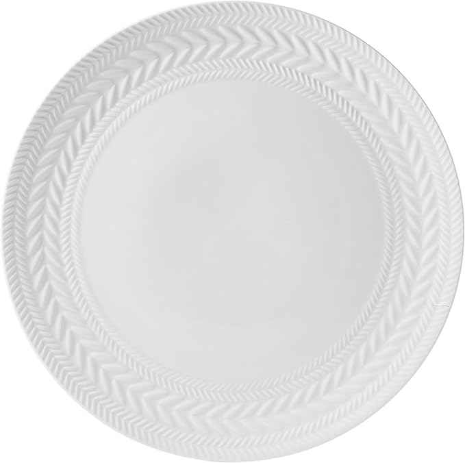 Pfaltzgraff Josephine 24-Piece Dinnerware Set, Porcelain Dish Set with Embossed Basket Weave Design, Service for 8, White Plates and Bowls Sets, Microwave and Dishwasher Safe