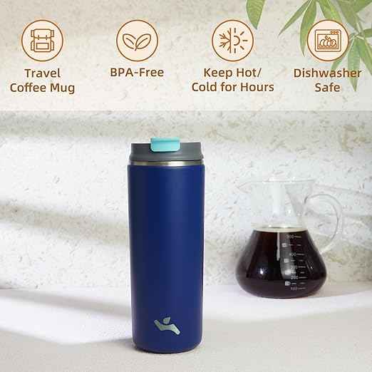 Konokyo Tumbler with Lid, 16 oz Travel Coffee Mug Double Wall Vacuum Stainless Steel Thermal Metal Cup Insulated Water Bottle,Sapphire