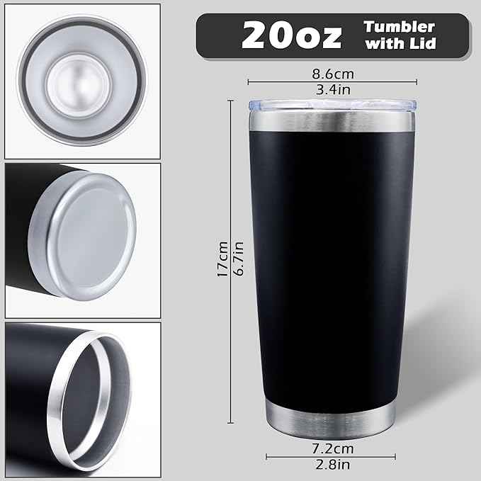 AIANJI 20oz Tumbler Bulk Stainless Steel Tumblers with Lid Vacuum Insulated Double Wall Travel Coffee Mug Powder Coated Tumbler Cup for Hot and Cold Drinks(Black, 1 pack)