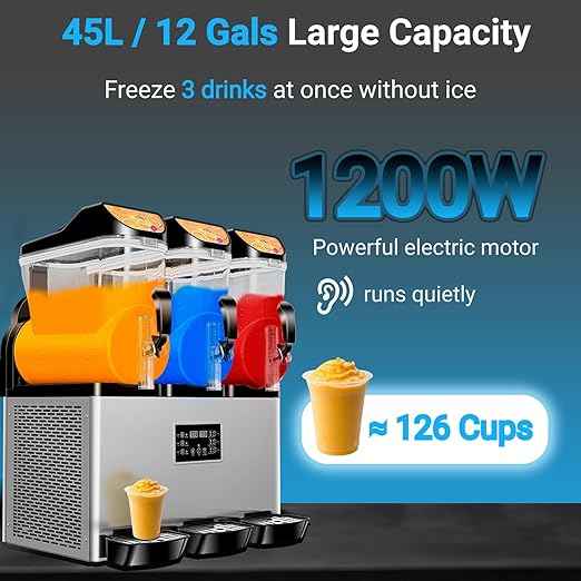 15Lx3 Triple Tanks Slushy Machines Commercial Grade Slushie & Frozen Drink Maker, Industrial Grade Margarita Machine for Store Bar Events Restaurant Cafe for Slush, Margarita, Milkshake & More