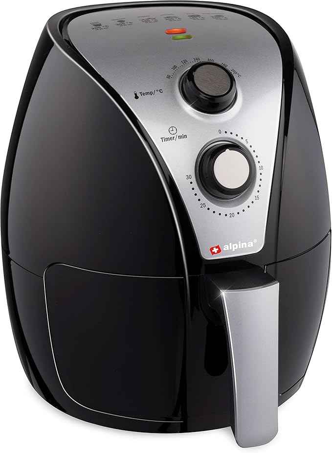 alpina Airfryer - Hot Air Fryer XL - Baking, Roasting, Grilling, Roasting and Frying - up to 80% Less Fat - 2-4 Persons - 3.2 liters - Black