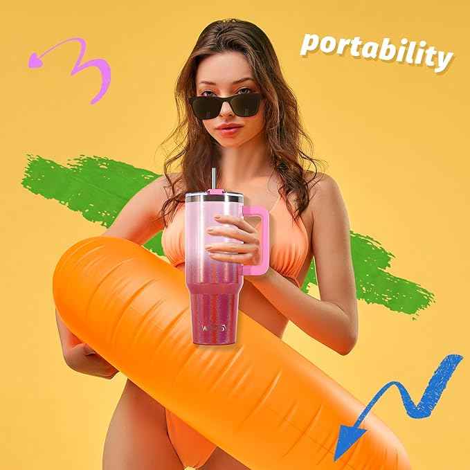 30 oz Shiny Tumbler with Handle and Straw,Stainless Steel Tumbler with Lid and Straw,Insulated Travel Mug(Cold for 34 Hours),Water Bottle for Iced Tea,Coffee (Red)