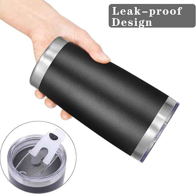 20oz Stainless Steel Vacuum Insulated Travel Mug Tumbler with Lid, Reusable Coffee Cup with Straw & Cleaning Brush, Double Wall Thermal Cup for Hot/Cold Drinks (Black)