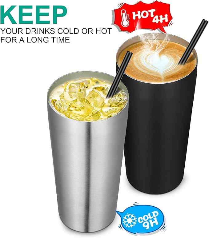VEGOND 20oz Tumbler Bulk with Lid and Straw 1 Pack, Stainless Steel Vacuum Insulated Tumbler, Double Wall Coffee Cup Travel Mug, Black