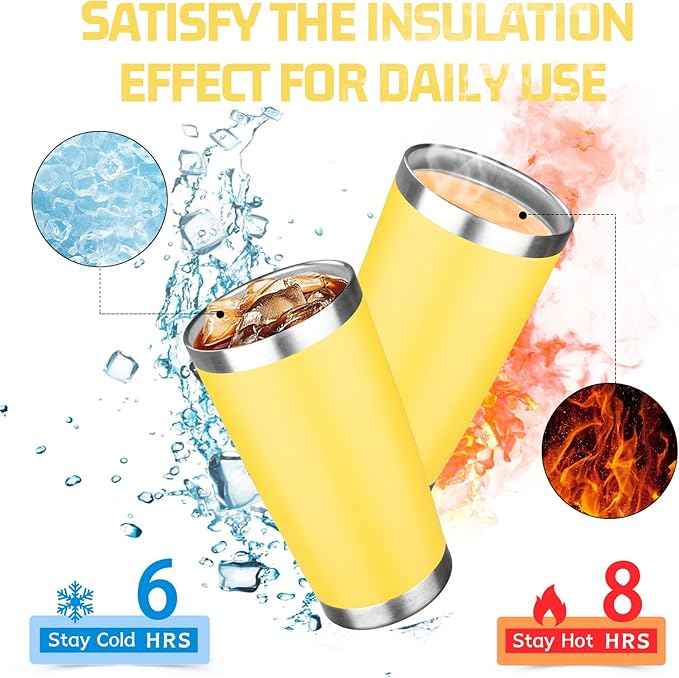 20oz Tumbler with Lid Double Wall Vacuum Insulated Travel Coffee Mug Stainless Steel Thermal Cup Powder Coated Sturdy Coffee Tumbler for Hot and Cold Beverage (Yellow,1)