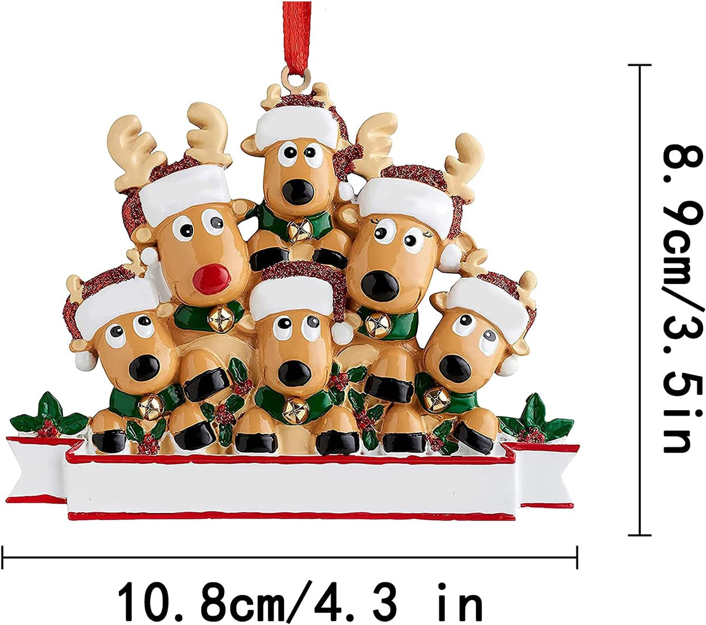 Personalized Deer Christmas Ornaments 2025 Family of 2,3,4,5,6,7,8 Custom Name Reindeer Xmas Ornament with Text,Customized Christmas Decoration Gifts - Family of 5