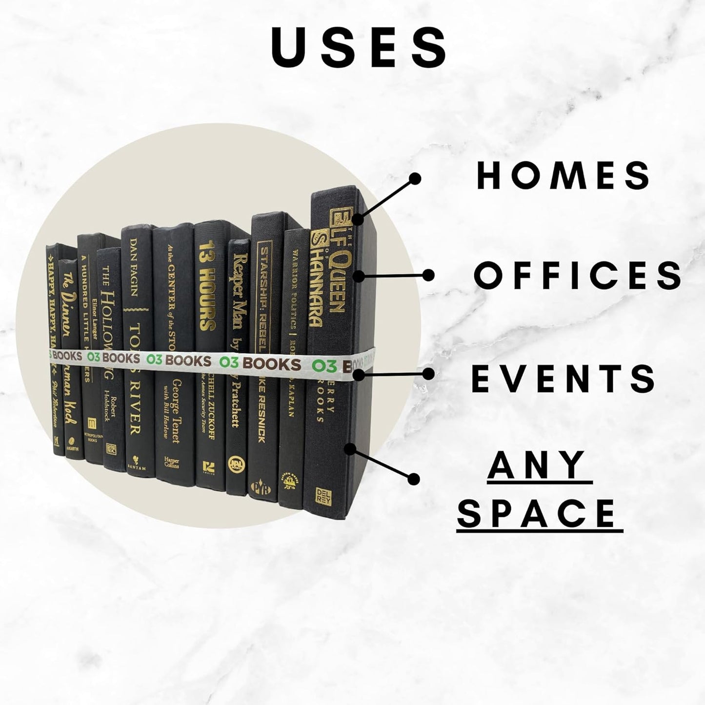 Curated Decorative Books Hardcover Décor Books for Home Décor, Choose Color, Interior Design, Office, Wedding Display, Instant Library, or Staging (One Foot, White/Creme)