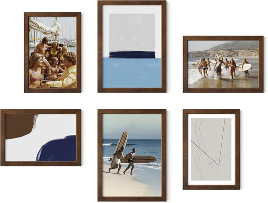 HAUS AND HUES Walnut Oak Wood Gallery Wall Tabletop Frames Made with Real American Oak and Shatter-free Plexiglass - Set of 6 (Four 4x6, Two 5x7, Framed Walnut)