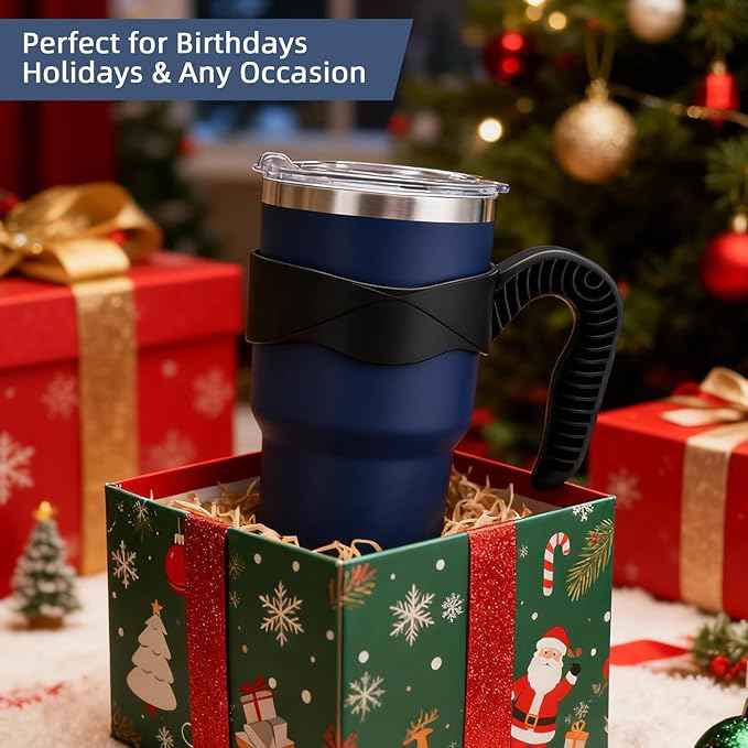 GGQ 30oz Insulated Tumbler with Handle Food-Grade 304 Stainless Steel with Lid,Straw and Cleaning Brush,Double Wall Cup for Hot & Cold Beverages,Leak-Proof Sweat-Proof Travel Coffee Cup (Navy Blue)