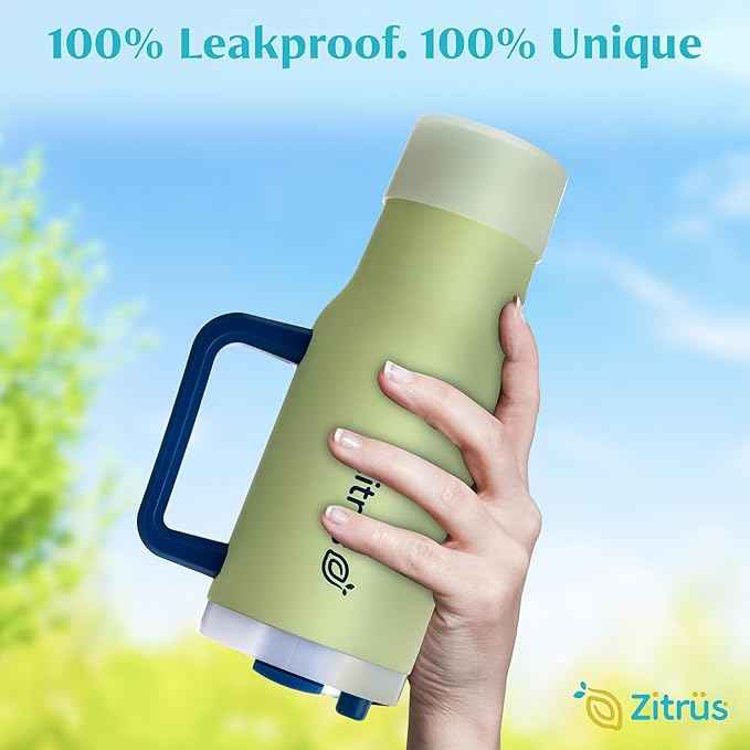 40 oz Tumbler with Handle and Straw | Leak Proof Insulated Stainless Steel Water Bottle Travel Mug Fits in Cup Holder | Keeps Cold Hot | Gifts for Women Men Him Her (Pastel Green, 40 oz)