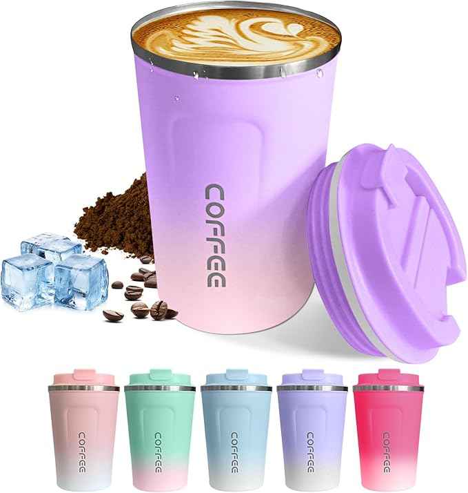 SPLMIFA Travel coffee mugs leak-proof,coffee cups with lids, stainless steel vacuum insulated coffee tumblers, thermal insulation cups for men & women keep drinks hot & cold(2nd-Purple Pink, 17OZ)