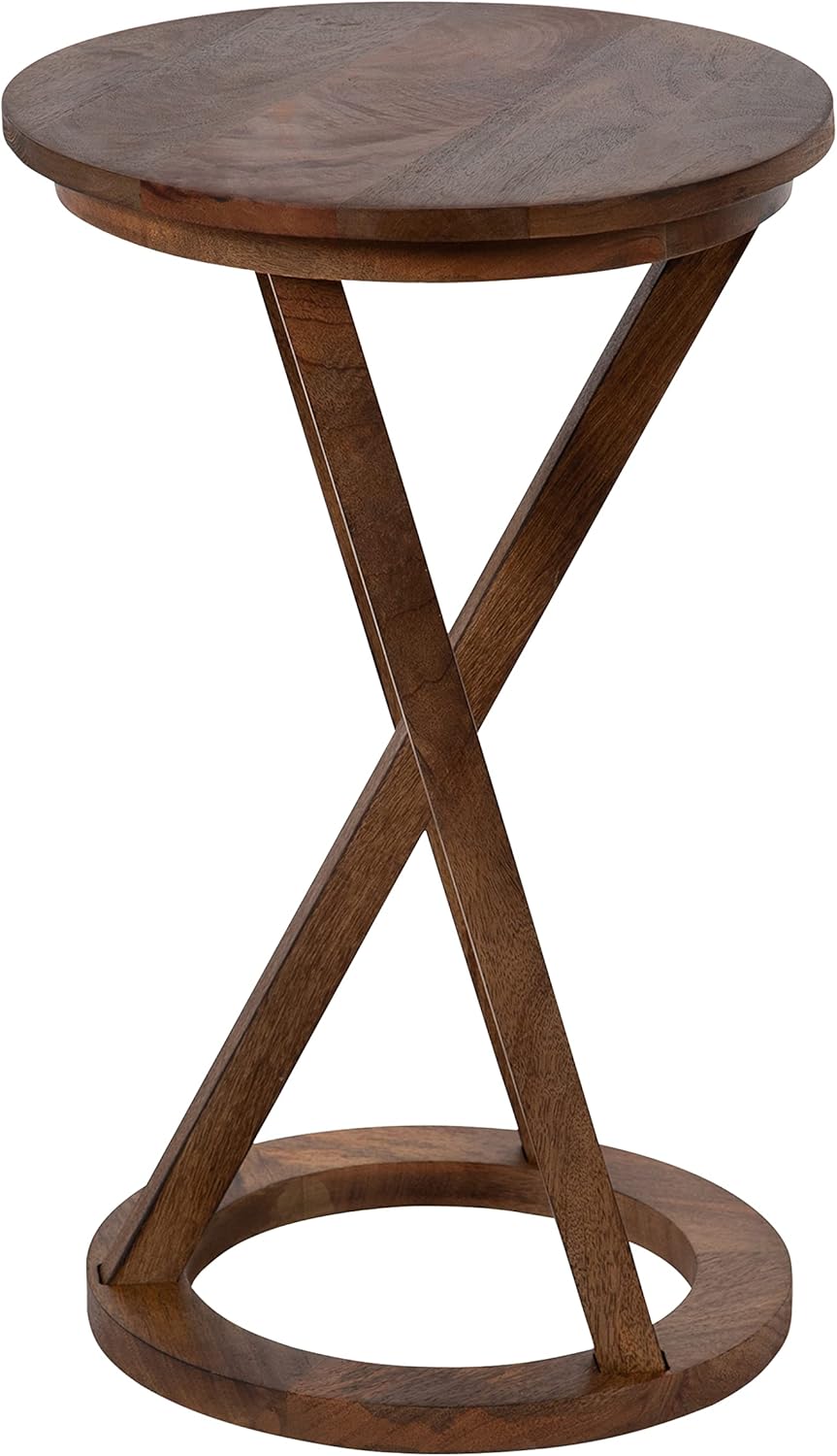 Kate and Laurel Aja Modern Side Table; 15 x 15 x 23; Walnut Brown; Decorative Modern Geometric Wood Bedroom Nightstand Table with Round Tabletop and Unique Slanted Legs