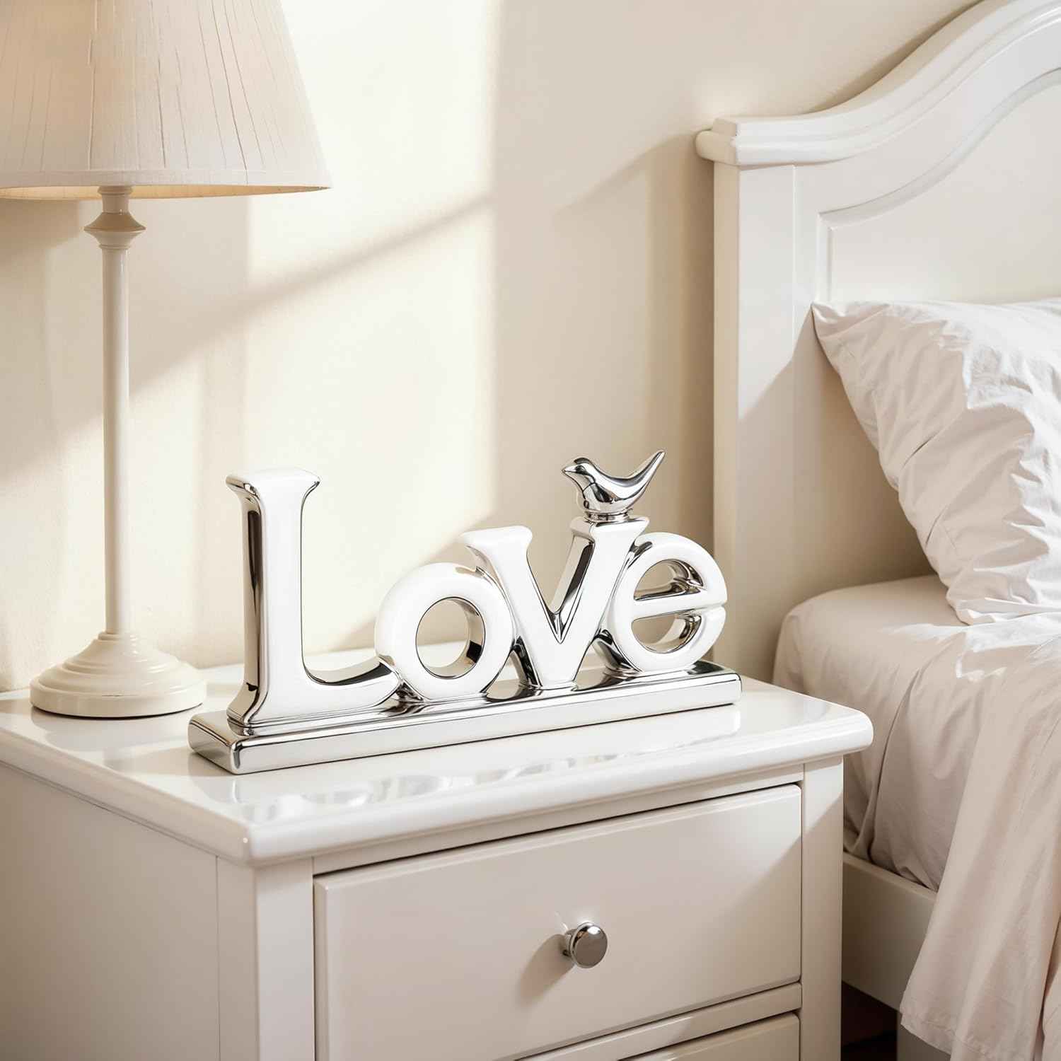 Love Sign Decoration - Silver Love Signs for Home Decor Statue, Modern Bird Sculpture Personalized Love Decor, Silver Style Figurine Decorative Ornaments for Living Room, Bedroom, Desktop
