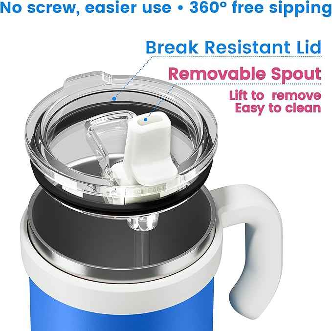 24oz Hygienic Insulated Tumbler with Handle —100% Leakproof Lid with Removable Spout & Straw, Reinforced Vacuum-Protection Base, Cup Holder Friendly, for Travel,Office & School-Blue