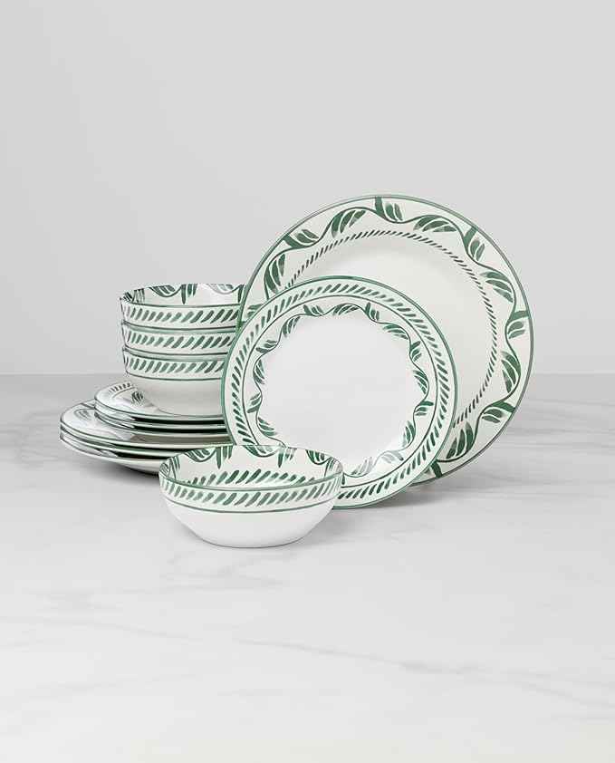 Oneida Dinnerware Set, Solear Green 12-Piece Set, Service For 4, Stoneware Material, Dishwasher Safe & Microwave Safe, Home, Kitchen And Dining, Dinner Plates And Bowls Sets (Green, 12 Pieces)