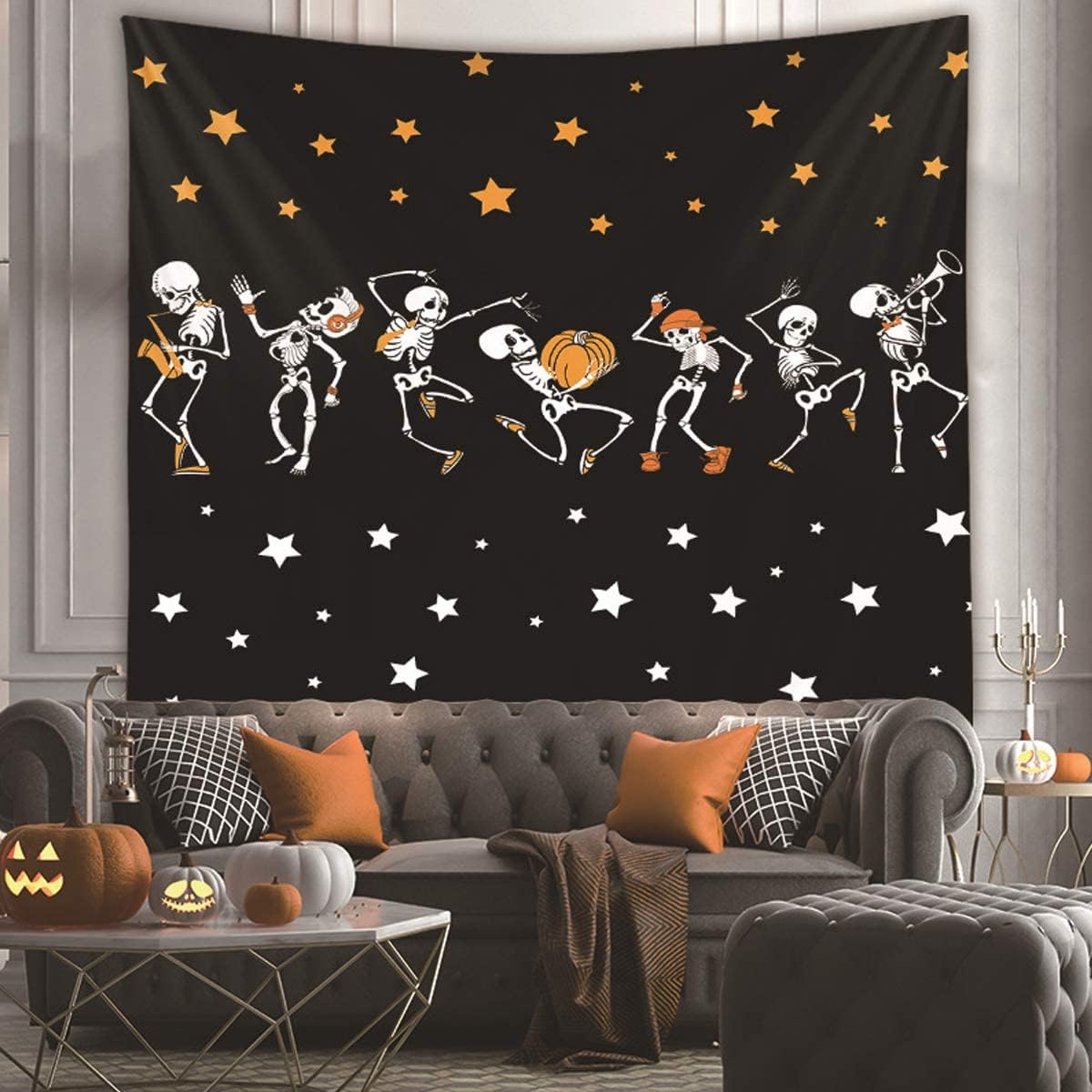NASKY Halloween Wall Tapestry - Skull Trippy Black and White Wall Hanging for Room Decor (51.2" X 59.1"-(130x150cm))