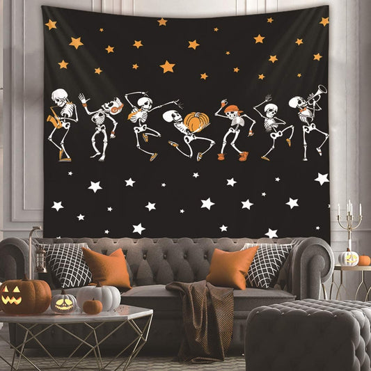 NASKY Halloween Wall Tapestry - Skull Trippy Black and White Wall Hanging for Room Decor (51.2" X 59.1"-(130x150cm))