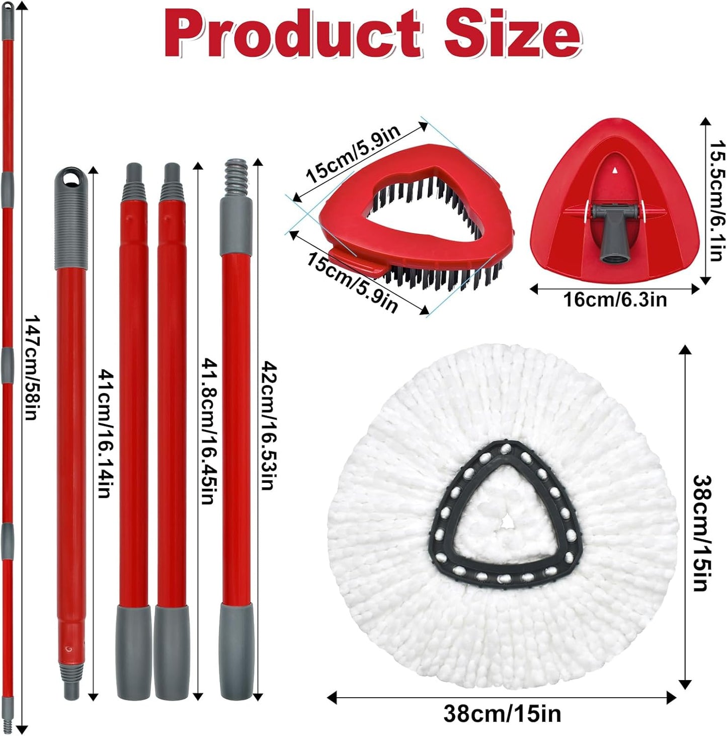 Spin Mop Head Replacement,Iron Spin Handle,Brush and Base Compatible with O Cedar EasyWring 1 Tank System,Microfiber Mop Refills and 30-58" Handle Combo Set to Floor Cleaning(White,1 Tank)