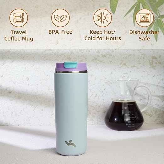 Konokyo Tumbler with Lid, 16 oz Travel Coffee Mug Double Wall Vacuum Stainless Steel Thermal Metal Cup Insulated Water Bottle,Haze Ash