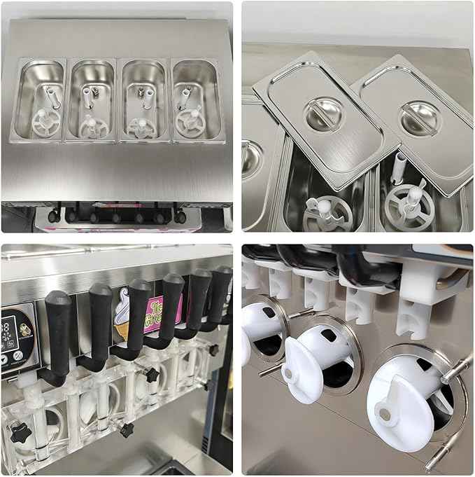 17 Gal/H Commercial Soft Ice Cream Machine,Heavy Duty 4+3 Mixed Flavors Frozen Yogurt Soft Serve Ice Cream Maker,3800W Serve Yogurt Maker,For Restaurant Snack Bar