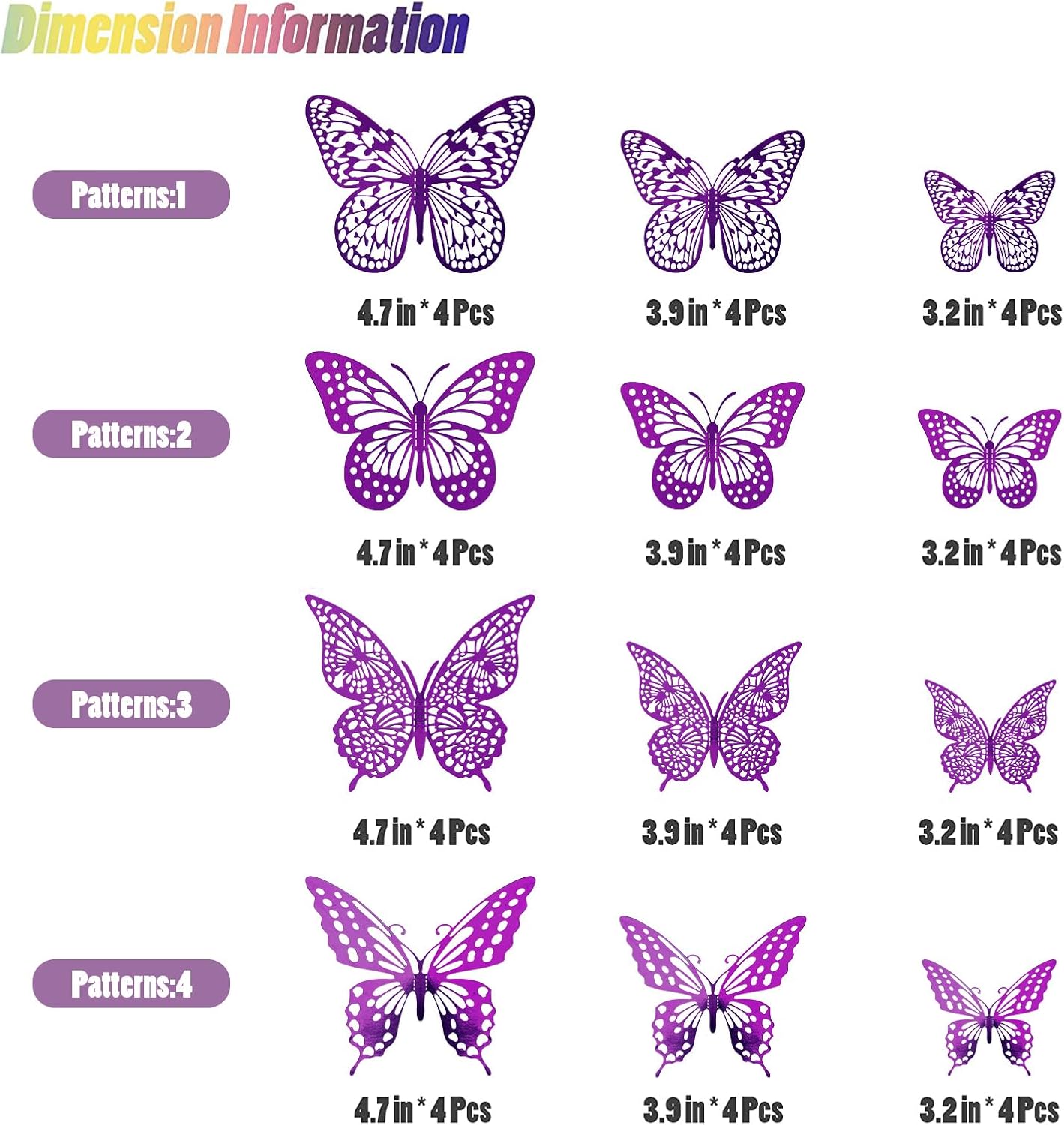 SAOROPEB 3D Butterfly Wall Decor - 48 Pcs, 4 Styles, 3 Sizes - Purple Butterfly Decorations for Birthday Parties, Removable Stickers
