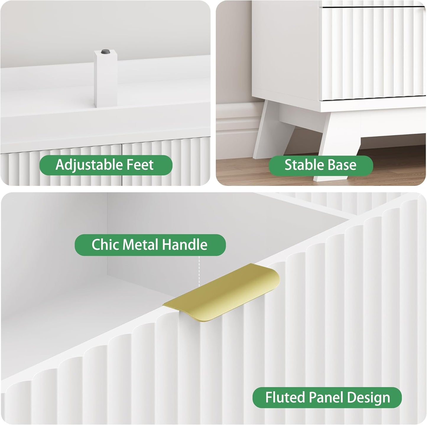 Fluted Dresser for Bedroom with 7 Drawers, 48" Wide Modern Chest of Drawers with Metal Handle, Wooden Dresser TV Stand, Wood Closet Clothes Storage Organizer for Living Room, Hallway, White