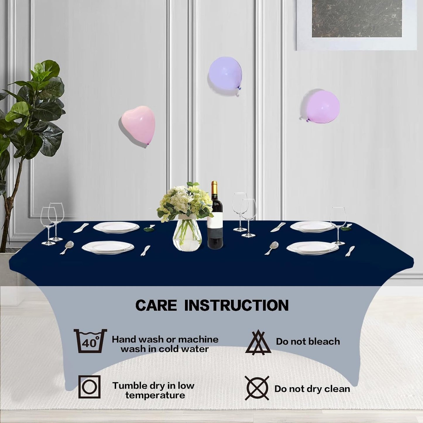 IVAPUPU 2 Pack 6FT Table Cloth for Rectangular Fitted Events Stretch Jean Blue Table Covers Washable Spandex Tablecloth Protector for Party, Wedding, Cocktail, Banquet, Festival