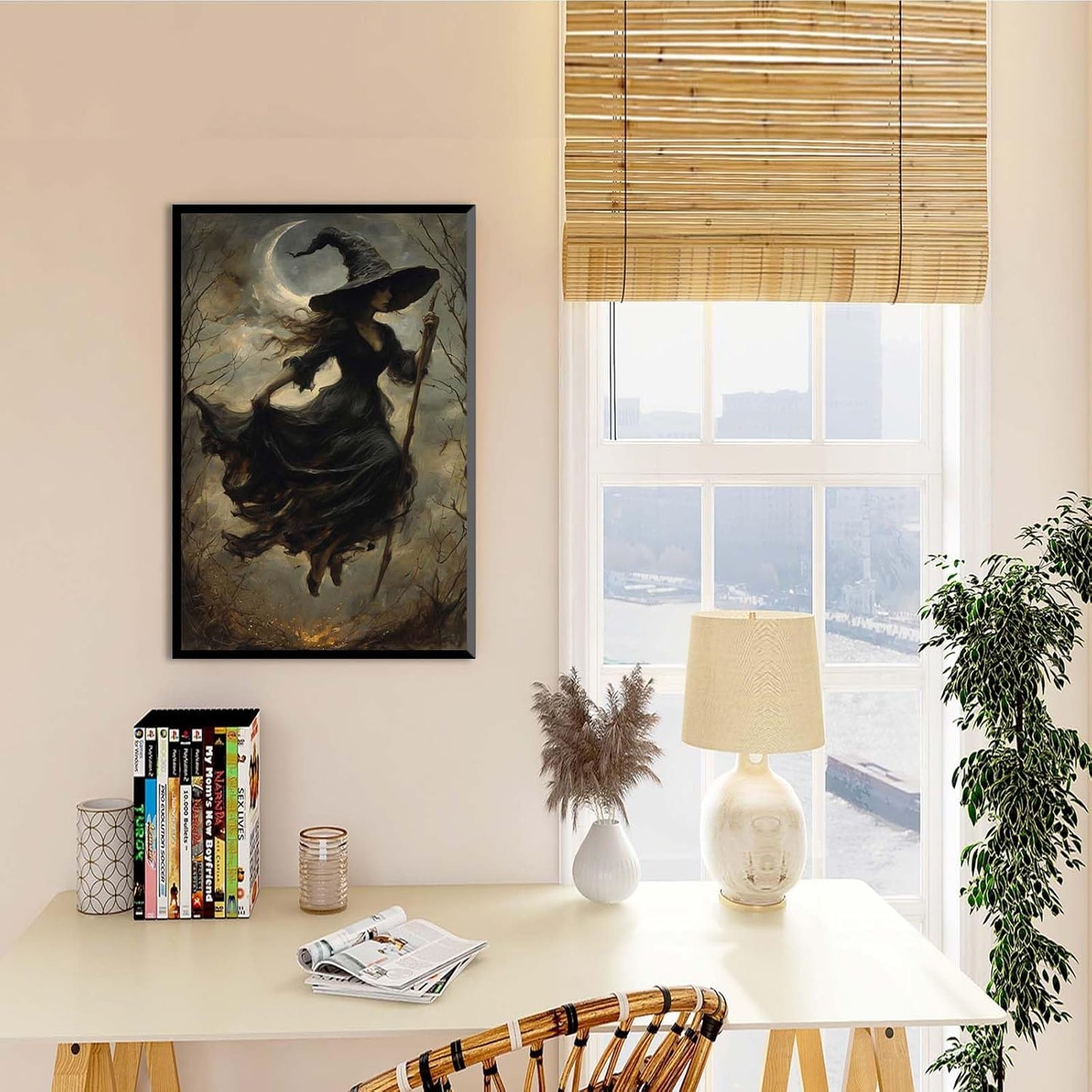 JFHCQJPK Witch in the Forest Halloween Print Wall Art Poster Witch Decor Vintage Print Dark College Wall Art Victorian Gothic Room Decor Canvas Wall Print20x30in Metal blackFramed