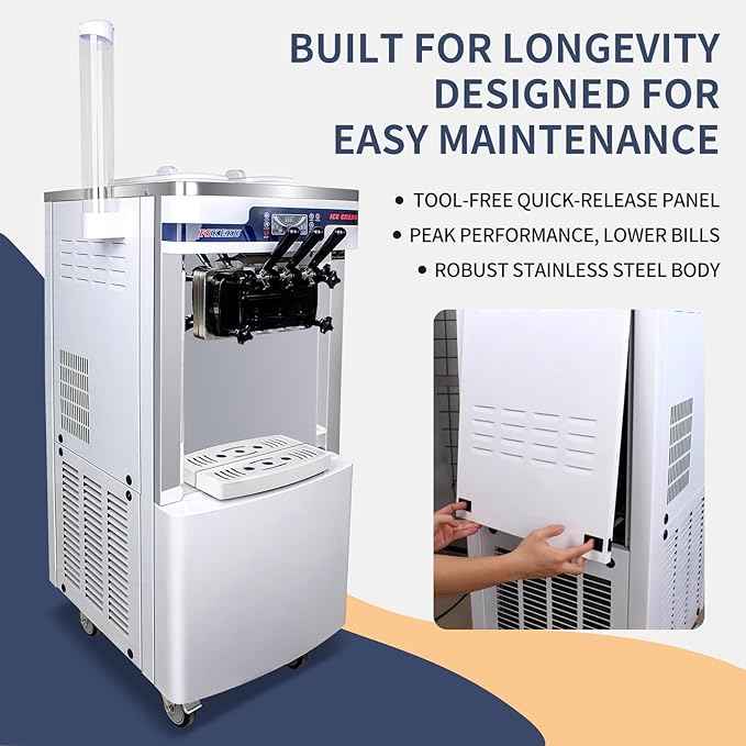 High-Efficiency Commercial Soft Serve Ice Cream Machine - 20-28L/H Capacity, Auto Clean,3 Flavors LED Display, Ideal for Restaurants and Snack Bars, 2200W