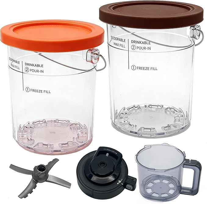 Replacement 2pcs Creami Deluxe Pints with lid,Outer bowl,Paddle with lid,Compatible with Ninja Creami NC500 NC501 NC501H NC501HBL CN501CO Series Ice Cream Makers Machine Accessories