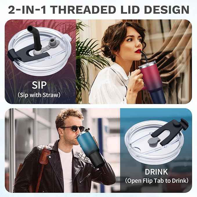 BENZZO 40 oz Tumbler with Handle and Straw Lid Travel Mugs Insulated for Hot and Cold Water Bottle Stainless Steel Coffee Cups
