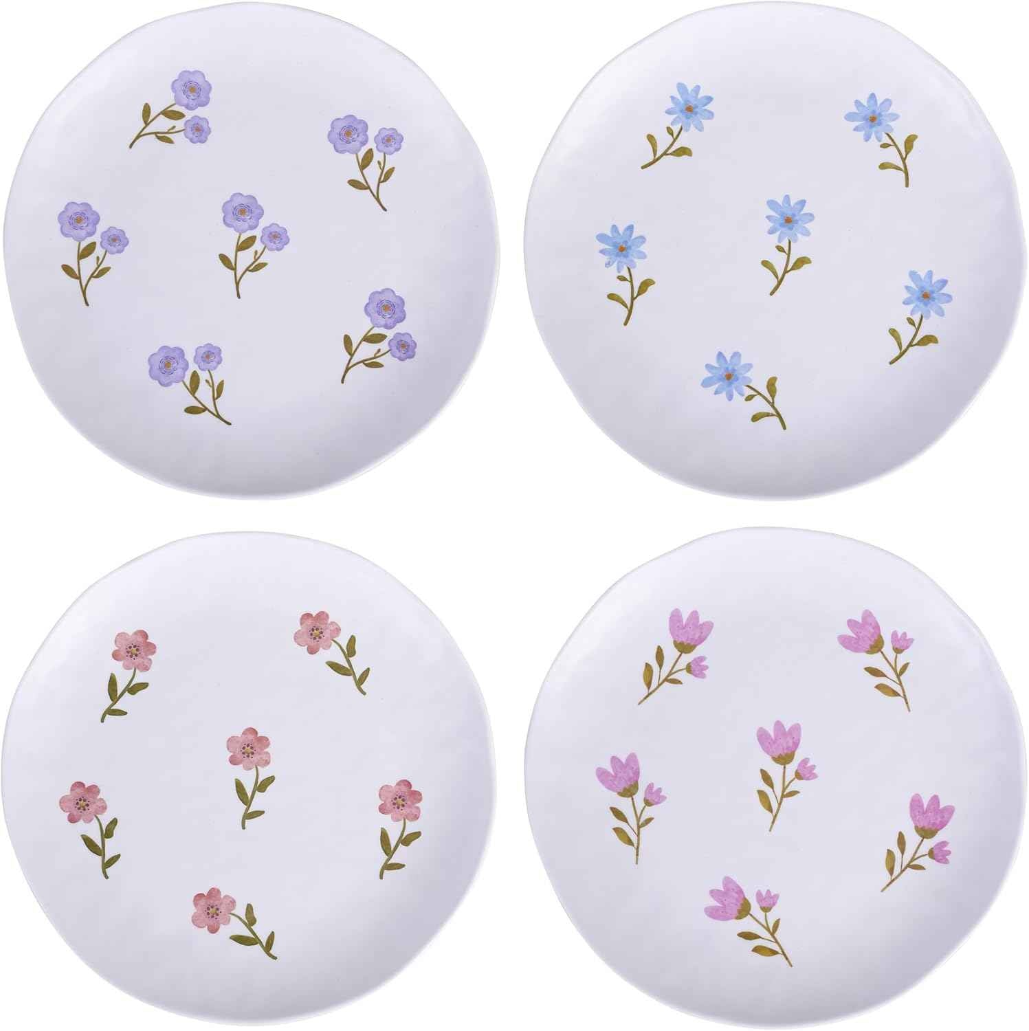 Floral Melamine Dinner Plates Set of 4, 10.5 inches Round Salad Plates, Unbreakable Dessert Plate, Camping Dishes Reusable Dishwasher Safe Plates for Indoor and Outdoor, Break-resistant
