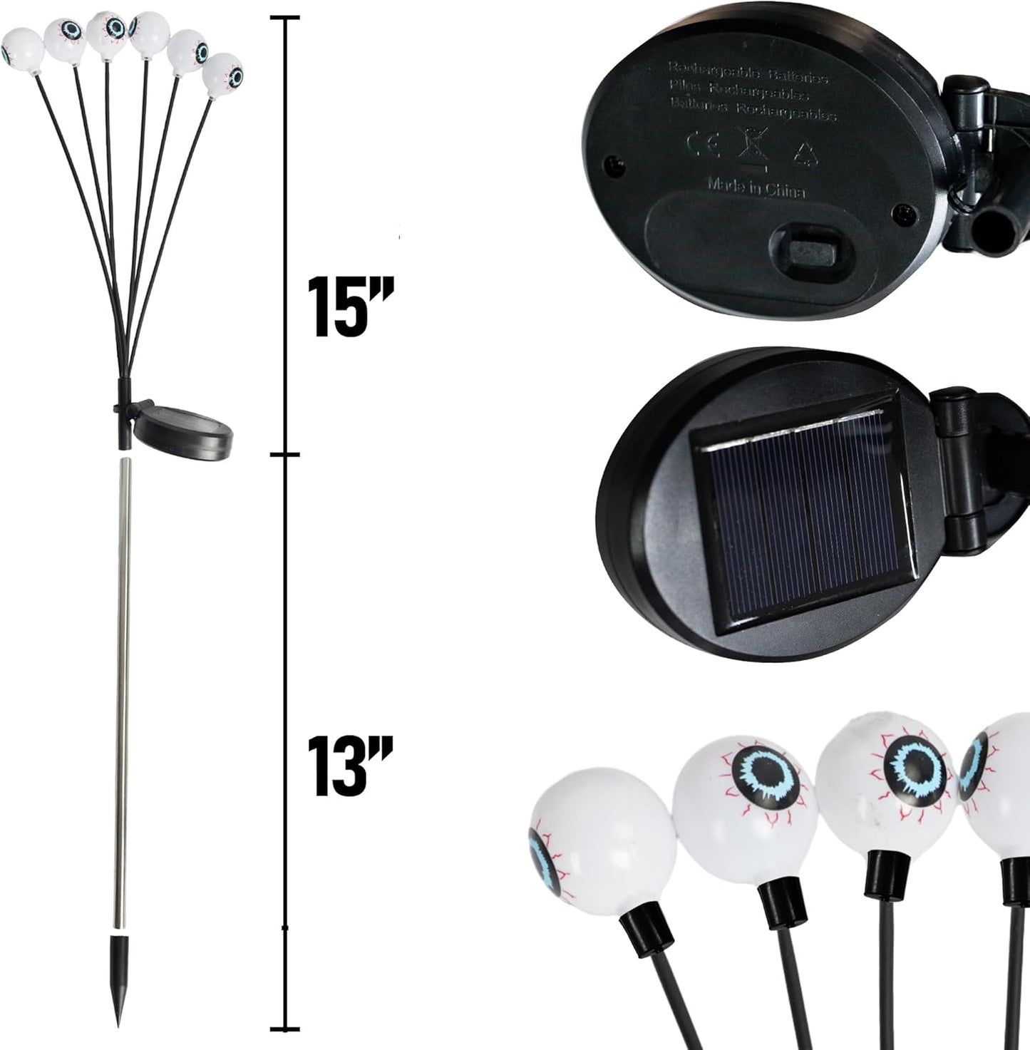 Dazzle Bright Halloween Decorations Outdoor, 2 Pack 12LED Solar Eyeball Pathway Lights, Scary Waterproof Solar Green Firefly Lights for Garden Lawn Yard Decor