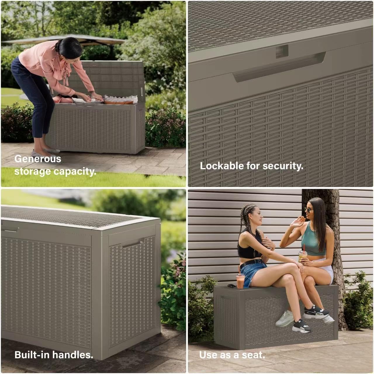 150 Gallon Outdoor Storage Box Patio Deck Box Waterproof, Resin Lockable Outside Large Storage Bin for Pool Cushion Furniture, Garden Tools UV-Resistant, Grey