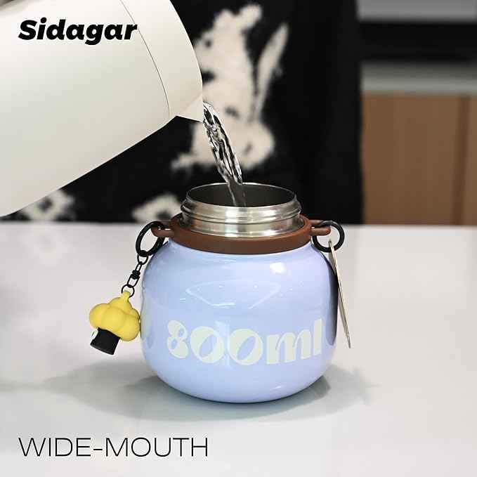 27 oz Aesthetic Water Bottle with Straw and Carry Handle, Chunky Wide Mouth Vacuum Insulated Stainless Steel Flask Taza Easy Carry, Trendy Portable Tumbler Termo for School, Gym, Travel, Blue