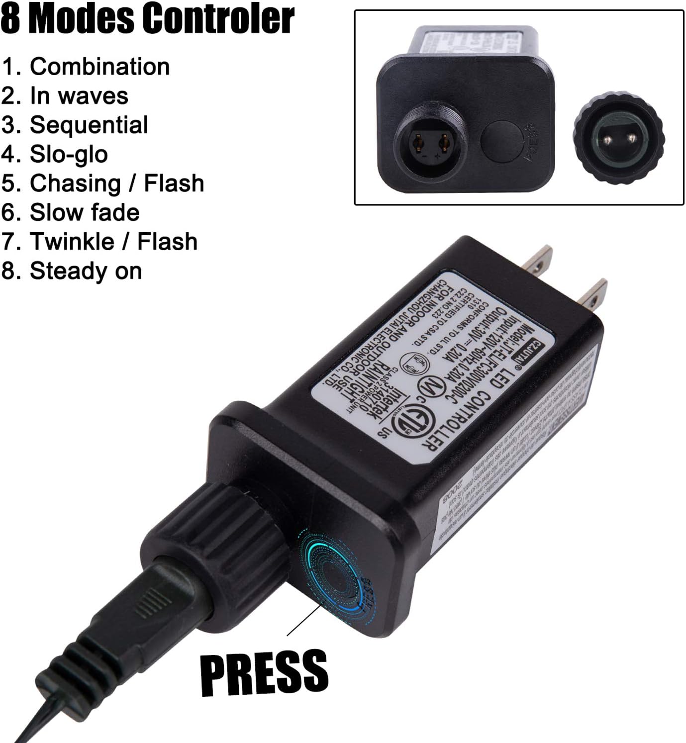 2PC LED Christmas Mini Lights, 75 Feet 200 LED Clear Bulbs String Lights with 8 Light Modes, Connectable Fairy Lights Plug in for Outdoor Xmas Trees Garland Wreath Holiday Decorations, Warm White