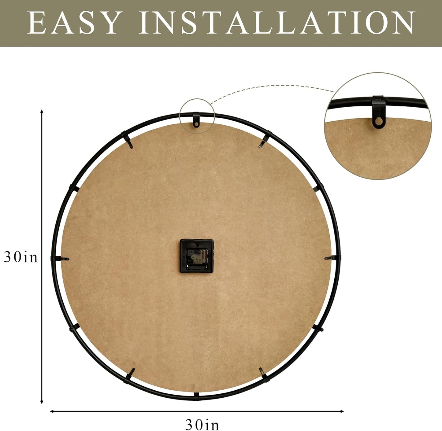 Farmhouse Black 24 Inch Wooden Large Wall Clock, Silent Non-Ticking Quartz Movement, Battery Operated Modern Rustic Clock for Living Room, Kitchen, Office, Home Decor