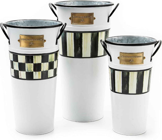 MACKENZIE-CHILDS Galvanized Flower Buckets, Decorative Metal Buckets, Spectator, Set of 3