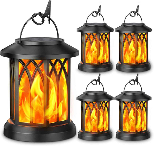 KOOPER 4 Pack Solar Lantern Outdoor Lights, Upgraded Flickering Flame Solar Lanterns Lights Outdoor Waterproof, Hanging Lantern Decorative, Solar Powered Lanterns for Yard Patio Path Tree Garden Decor