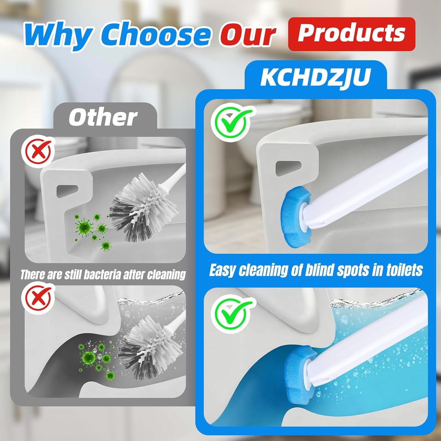 Disposable Toilet Brush with 48 Refills, Toilet Brushes and Holders, Toilet Wand Brush Starter Kit, Wall Mounted Toilet Bowl Cleaner Wand for Bathroom Maintenance