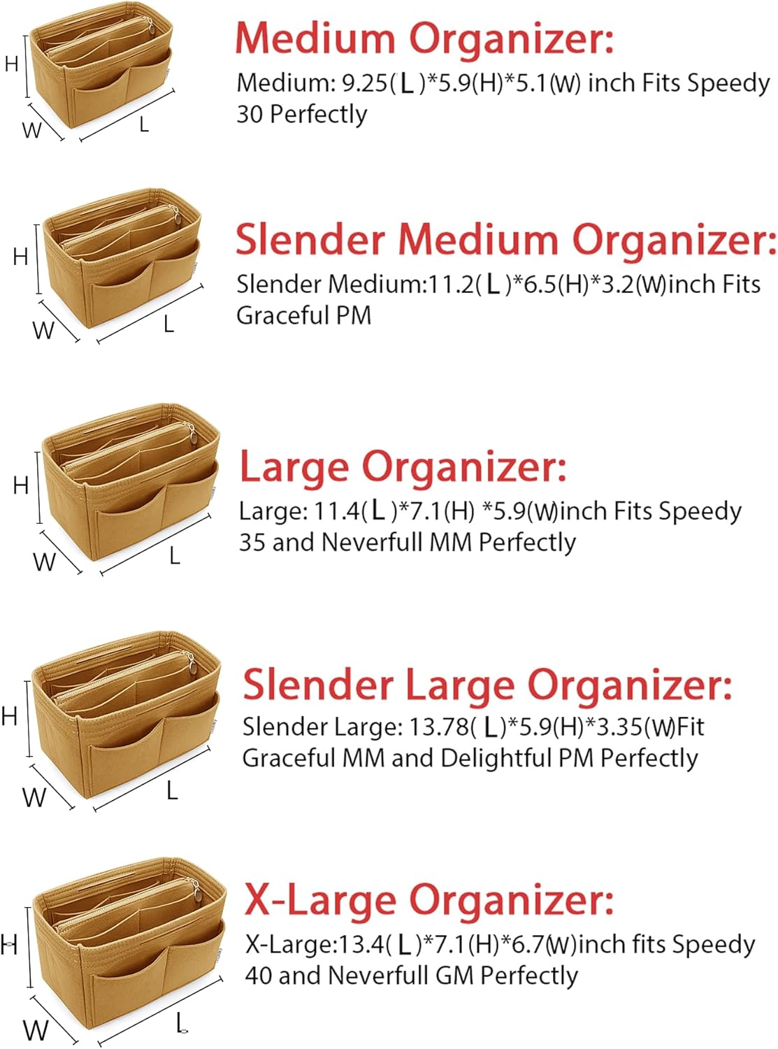 LEXSION Felt Purse Bag Organizer Insert with zipper Bag Tote Shaper Fit Speedy Neverful PM MM