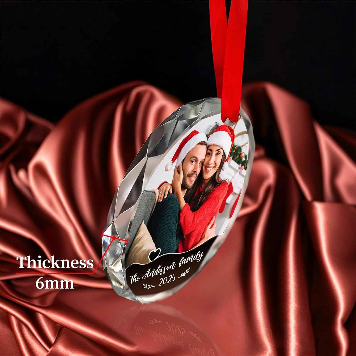 Personalized Christmas Ornaments 2025 - Personalized Christmas Crystal Decor with Photo/Name, Custom Xmas Tree Crystal Glass Hanging Ornament, Customized Decoration Gifts for Family Lovers