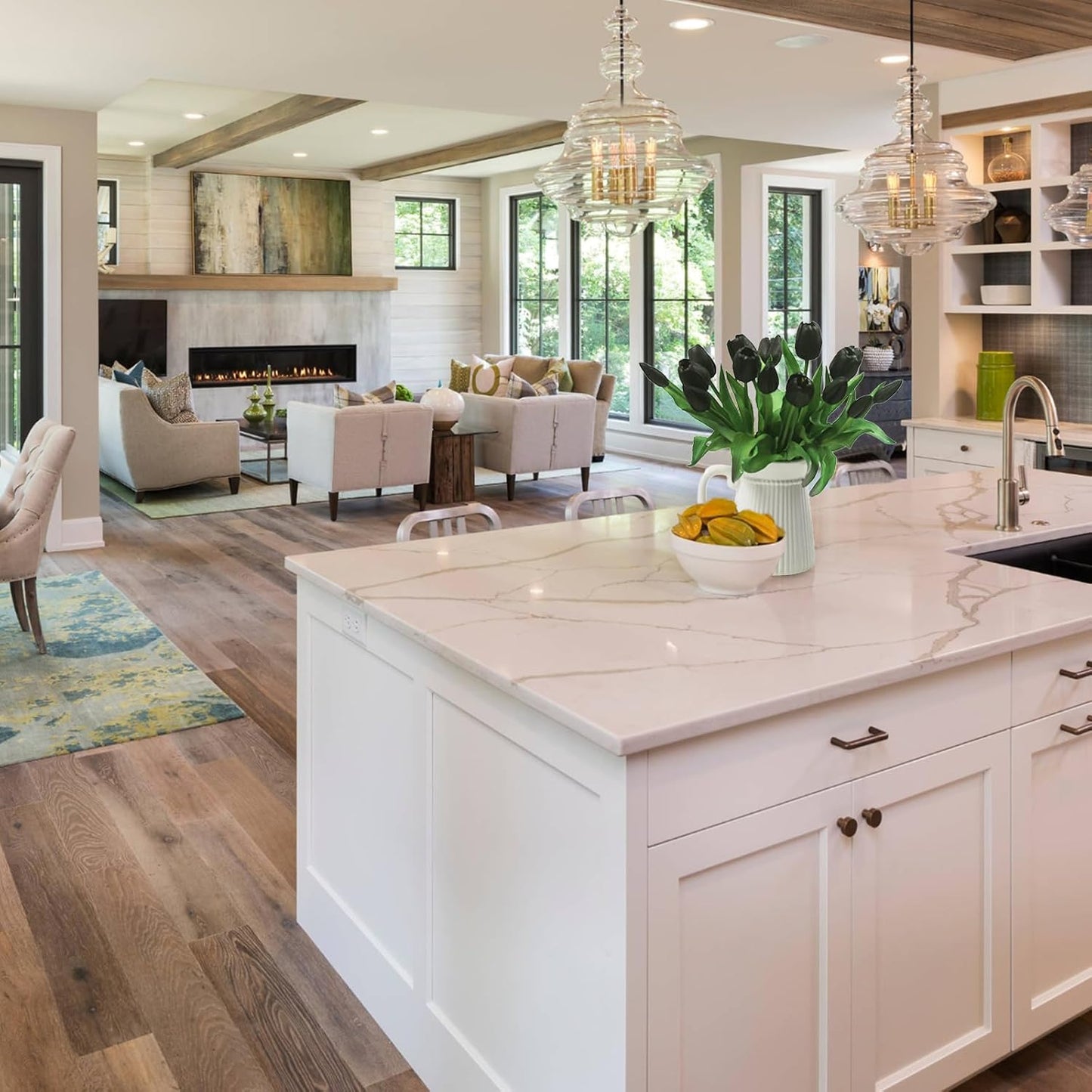 15pcs Artificial Tulips Flowers, Fake Tulips Real Touch, Faux Latex Tulips Bouquets, for Party Wedding Home Room Decoration (Black)