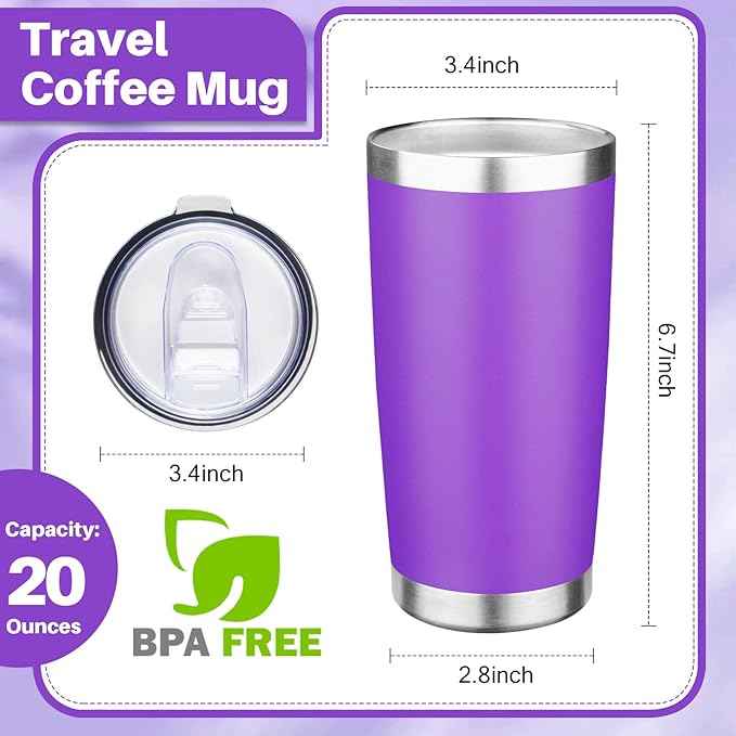 20oz Tumbler with Lid Double Wall Vacuum Insulated Travel Coffee Mug Stainless Steel Thermal Cup Powder Coated Sturdy Coffee Tumbler for Hot and Cold Beverage (Purple,1)
